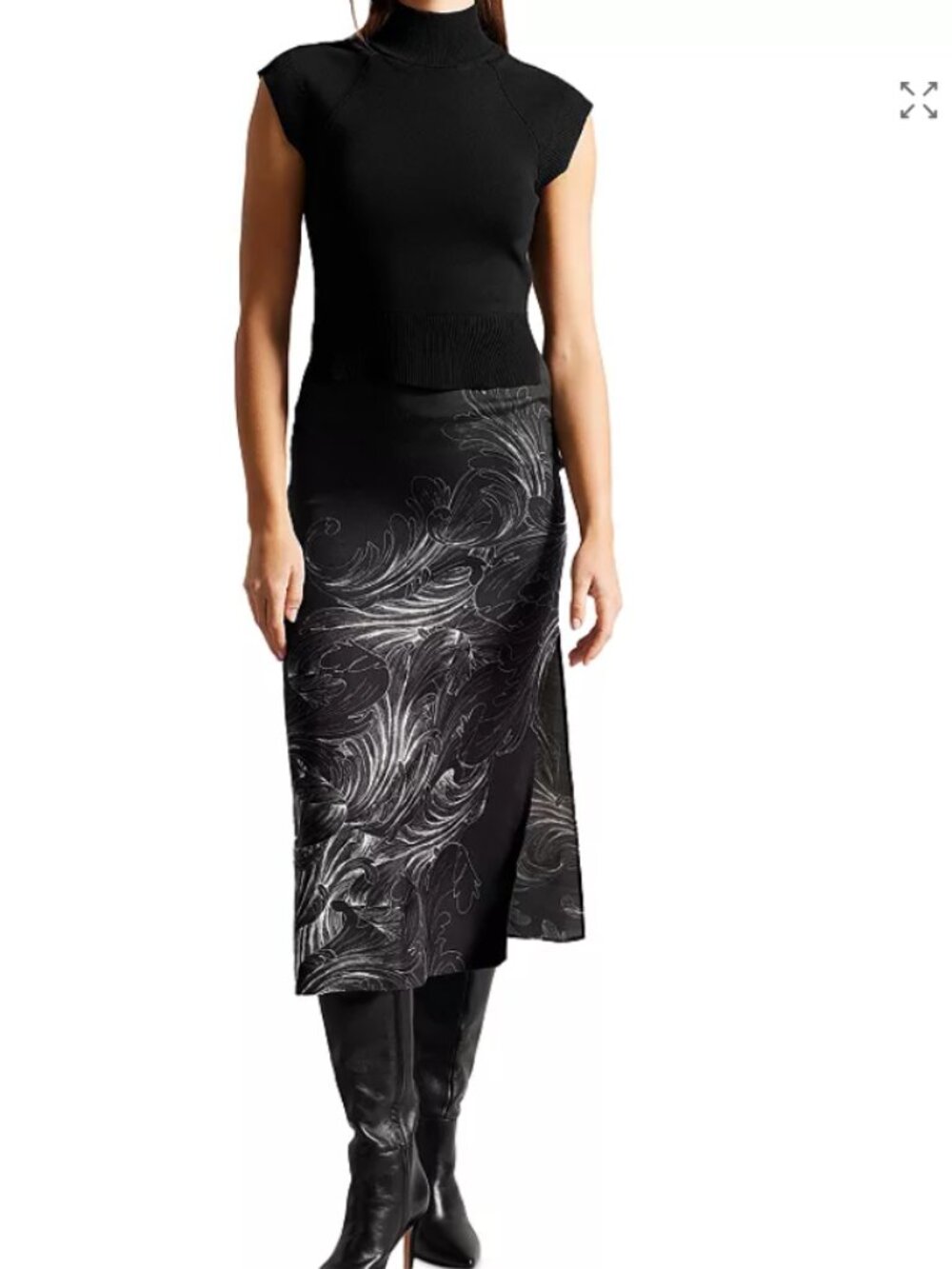 Ted Baker Mixed Media Midi Dress Size 1 US 4 Mock Neck Knit NWT